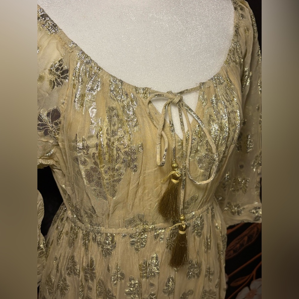 NWT BEAUTIFUL Metallic Gold Off-Shoulder Tie-Front Dress - Picture 5 of 8